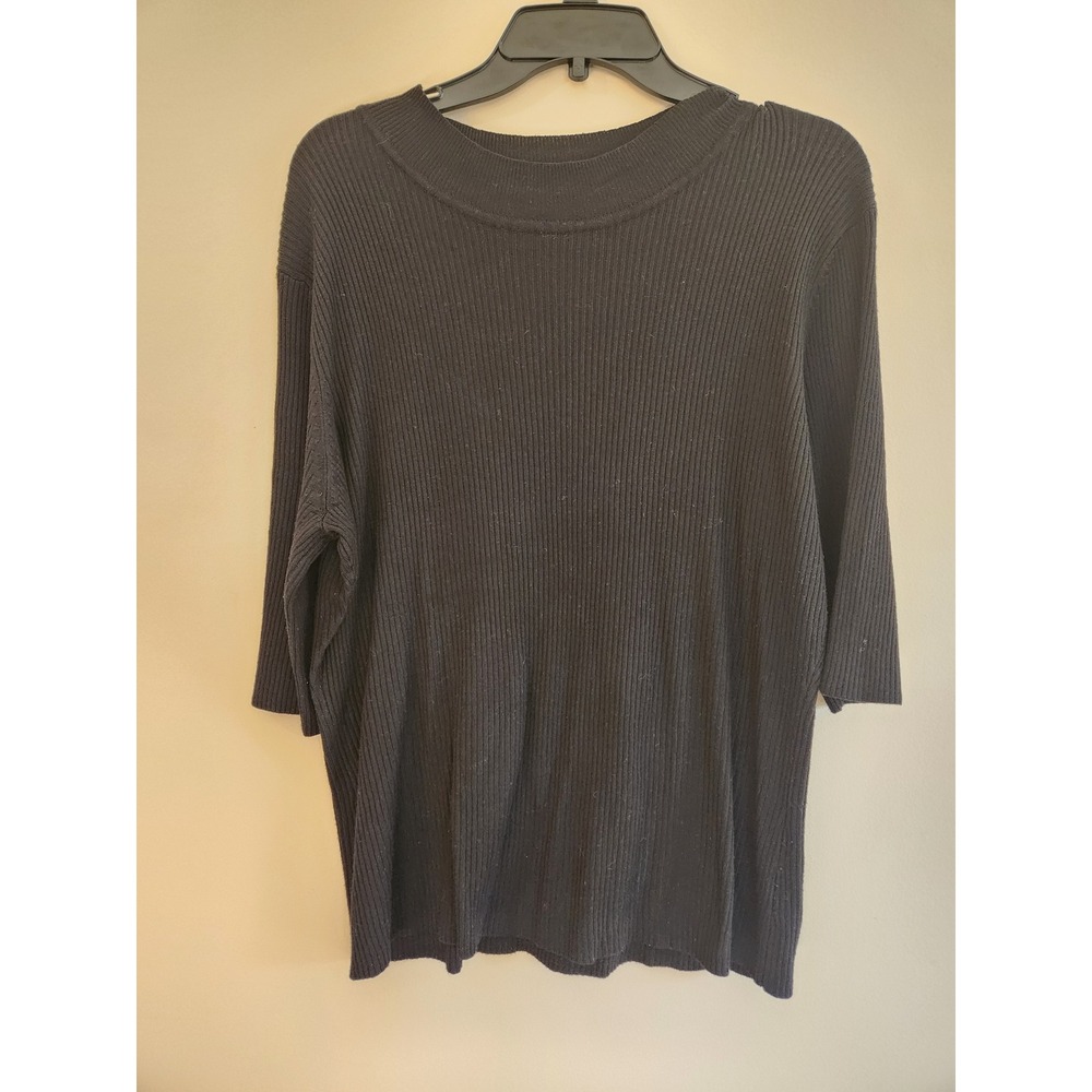 Select Trend‎ Womens 3X Black Ribbed Mock Neck 3/4 Sleeve Knit Top Plus Size